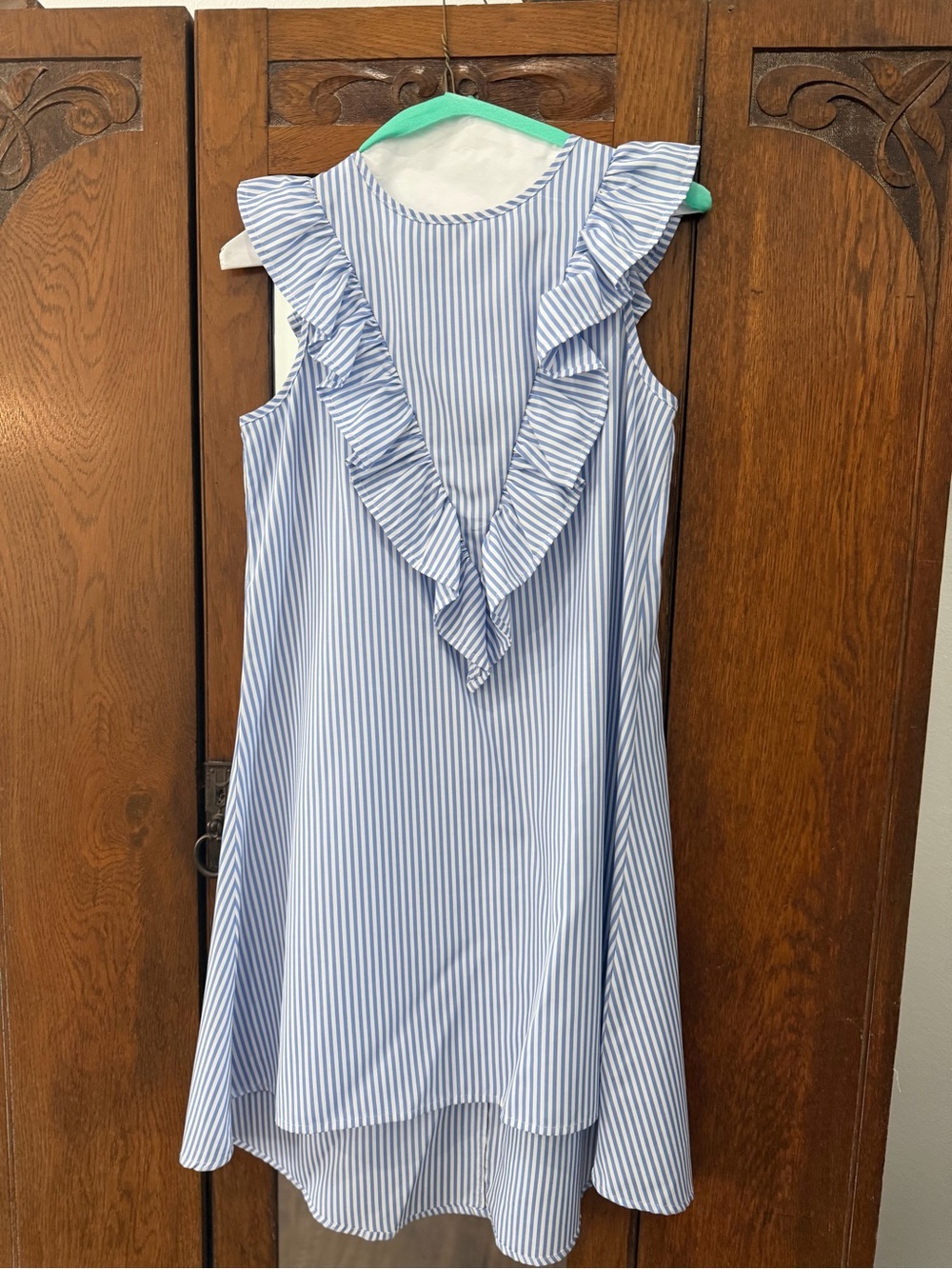 SHEIN Light Blue & White Striped Ruffle-Trim Dress